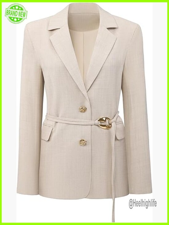 Jackets & Blazers - Casual Blazer Tie Waist Button Down Jacket Relaxed Fit Polyester